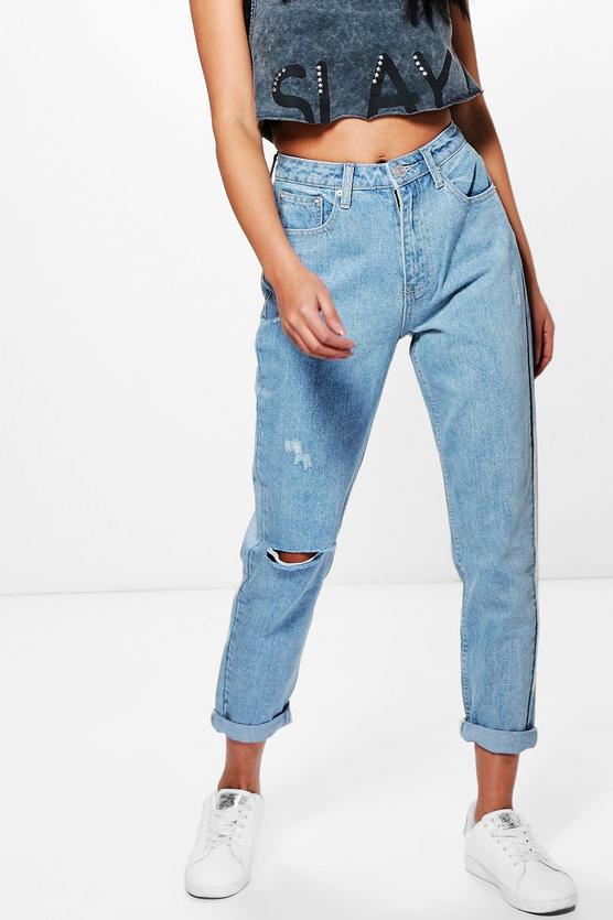 Molly Light Wash Rip High Waist Mom Jeans